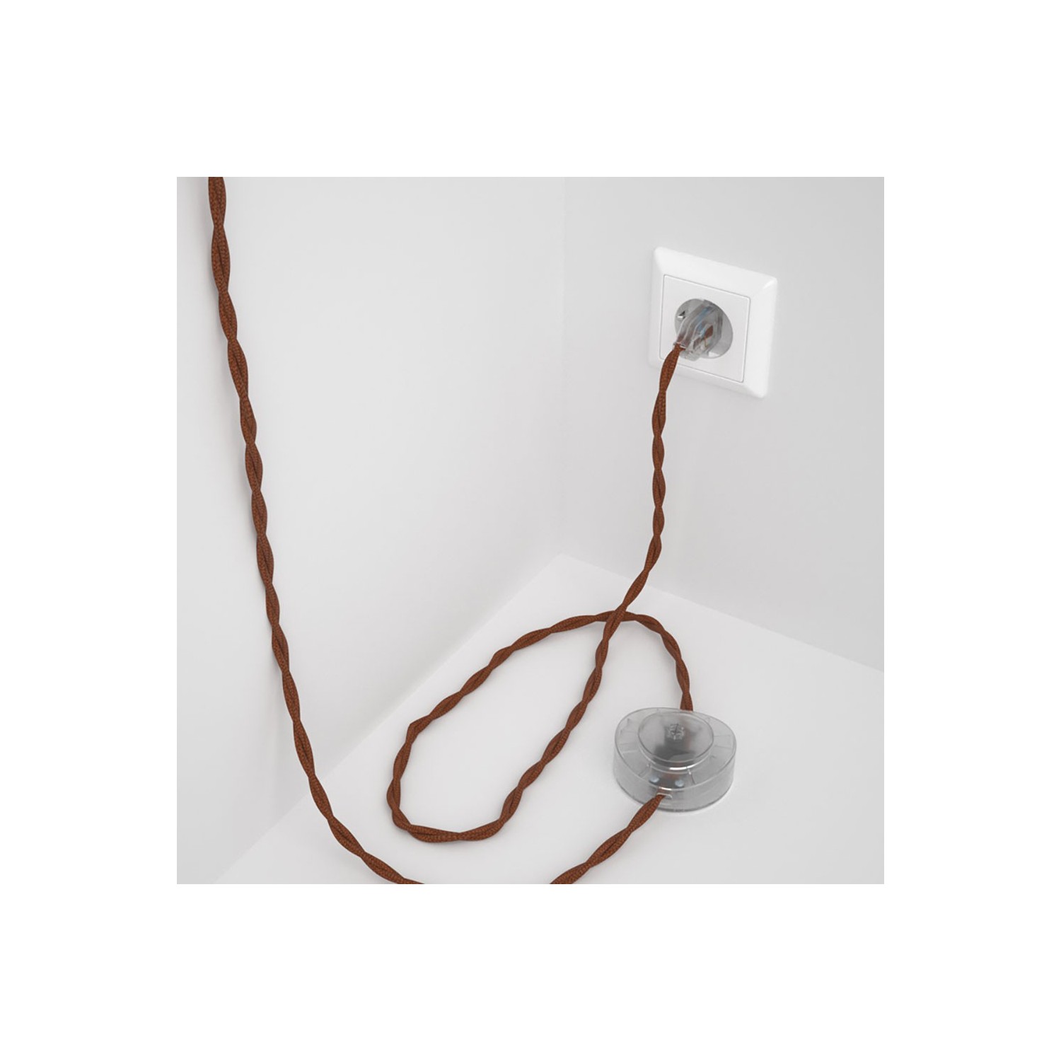 Napájací kábel pre podlahovú lampu, TC23 Jelení hnedý bavlnený 3 m. Vyberte si farbu zástrčky a vypínača.
