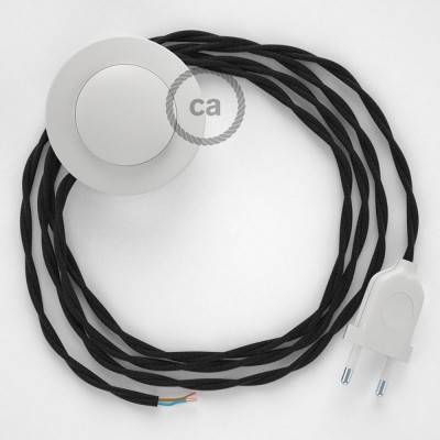 Napájací kábel pre podlahovú lampu, TC04 Čierny bavlnený 3 m. Vyberte si farbu zástrčky a vypínača.