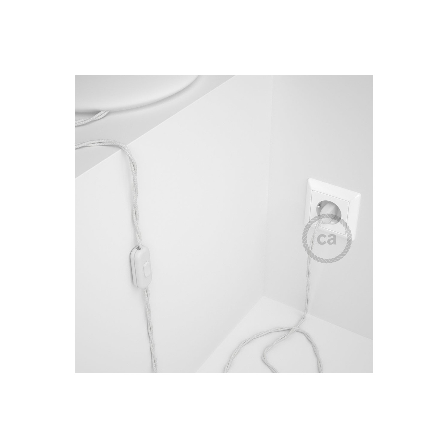 Napájací kábel pre stolnú lampu, TC01 Biely bavlnený 1,80 m. Vyberte si farbu zástrčky a vypínača.