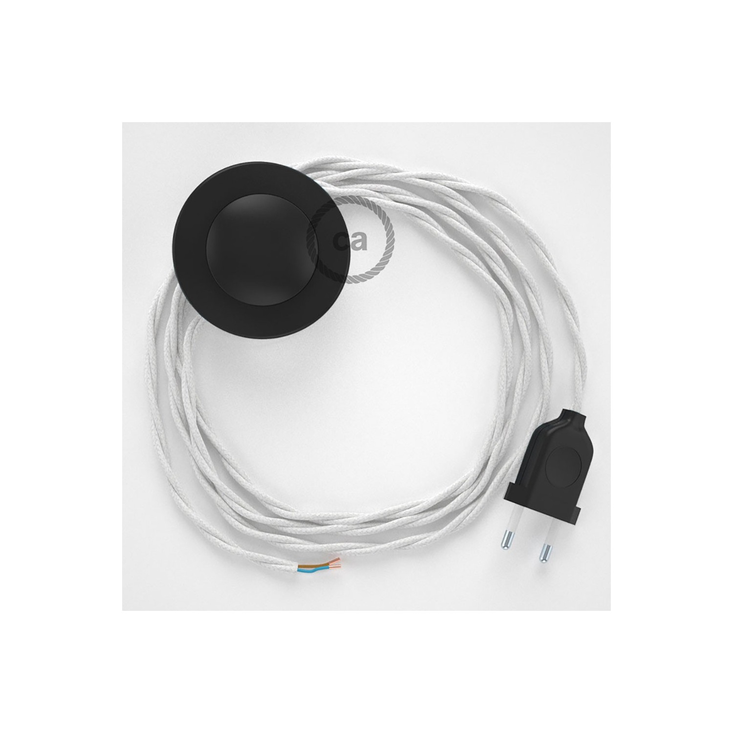Napájací kábel pre podlahovú lampu, TC01 Biely bavlnený 3 m. Vyberte si farbu zástrčky a vypínača.