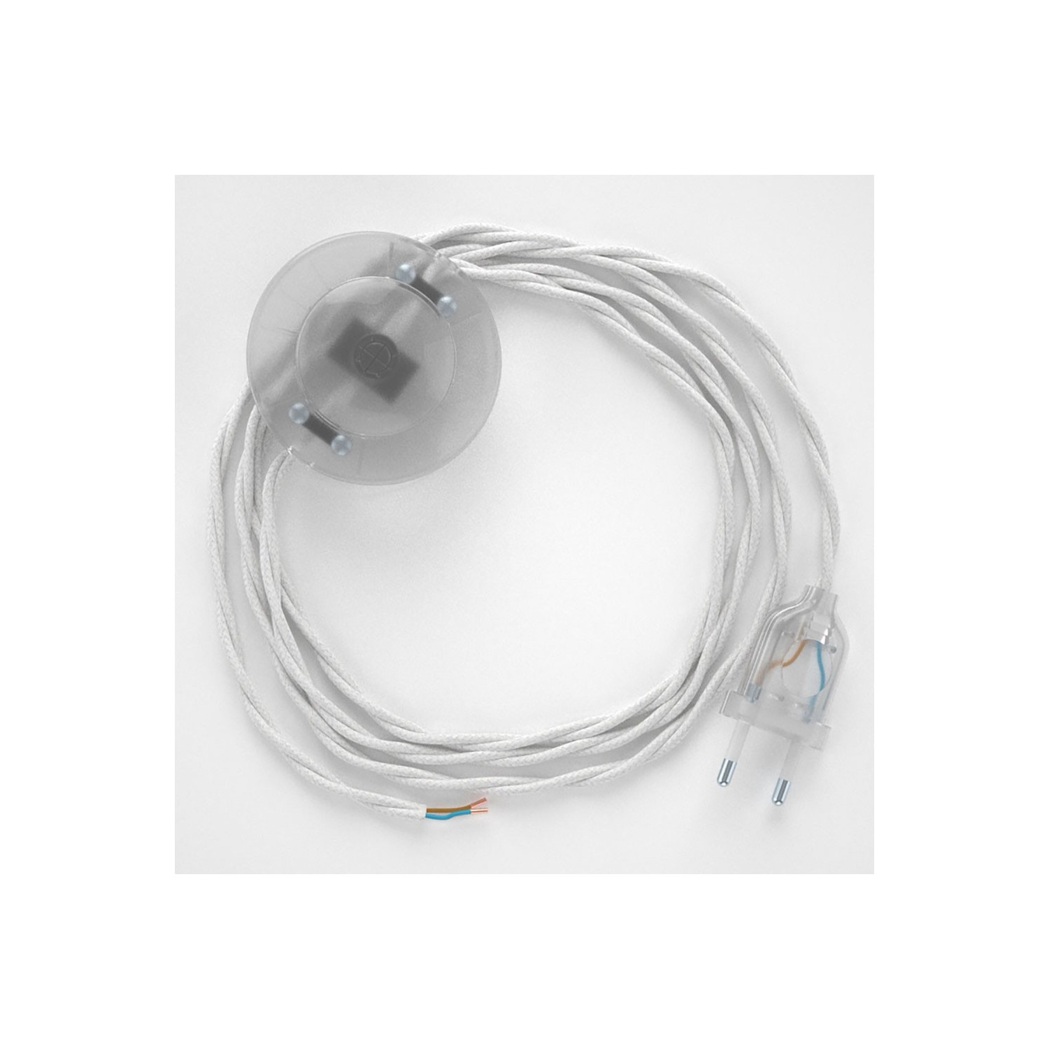 Napájací kábel pre podlahovú lampu, TC01 Biely bavlnený 3 m. Vyberte si farbu zástrčky a vypínača.