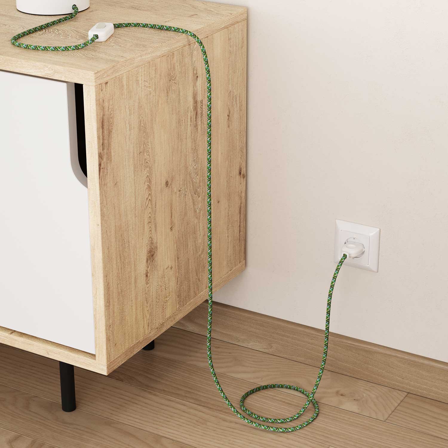 Okrúhly textilný elektrický kábel, umelý hodváb, pixelovaný, RX05 Pixel zelená
