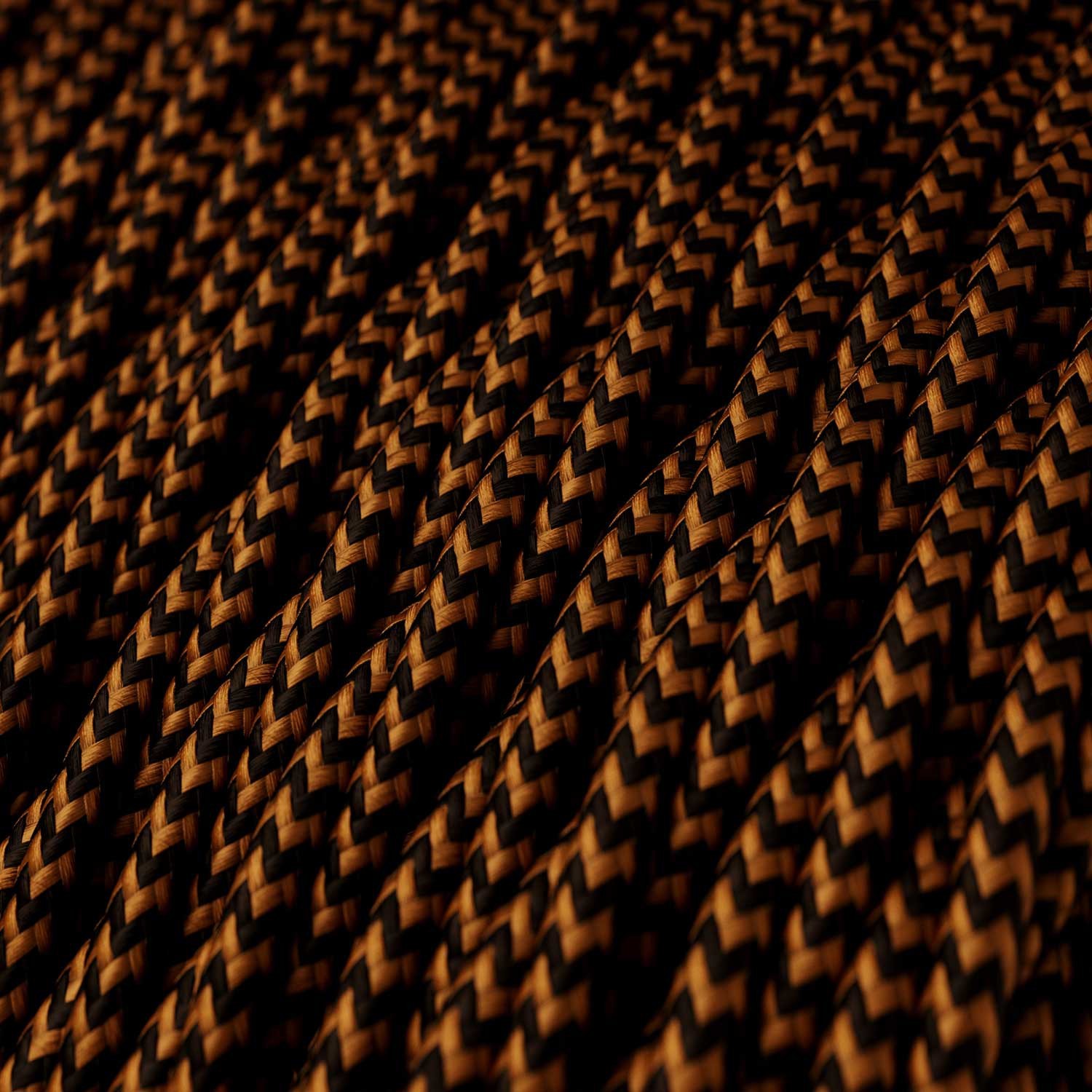 Stočený textilný elektrický kábel, umelý hodváb, dvojfarebný, TZ22 Čierna a Whisky