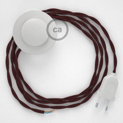 Napájací kábel pre podlahovú lampu, TM19 Bordový hodvábny 3 m. Vyberte si farbu zástrčky a vypínača.