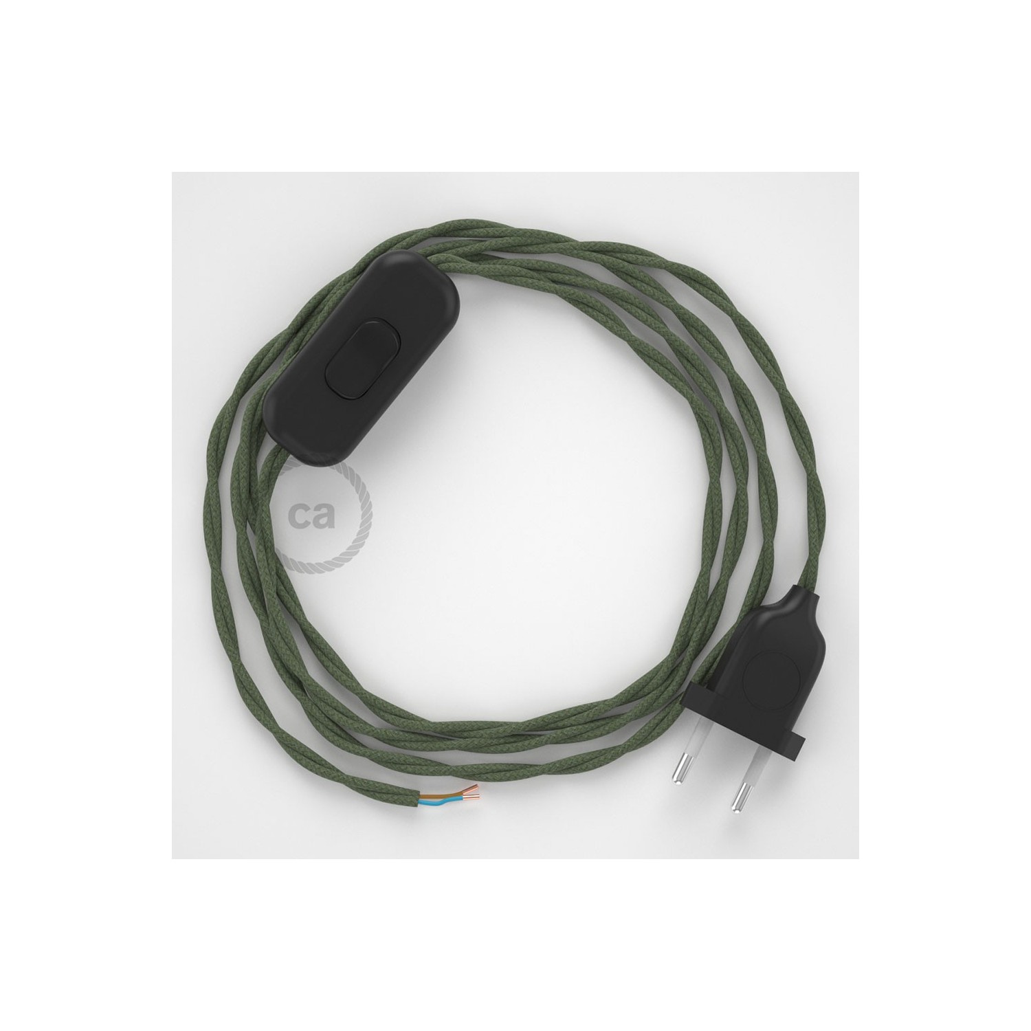 Napájací kábel pre stolnú lampu, TC63 Zeleno - šedý bavlnený 1,80 m. Vyberte si farbu zástrčky a vypínača.