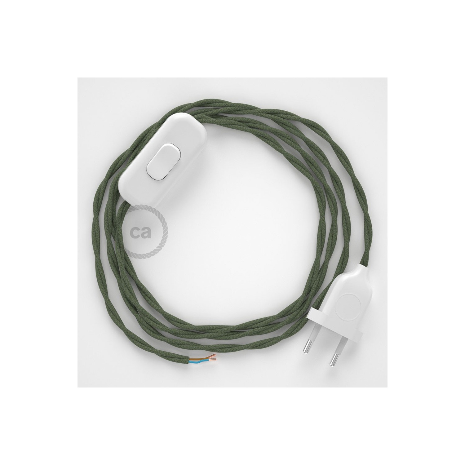 Napájací kábel pre stolnú lampu, TC63 Zeleno - šedý bavlnený 1,80 m. Vyberte si farbu zástrčky a vypínača.