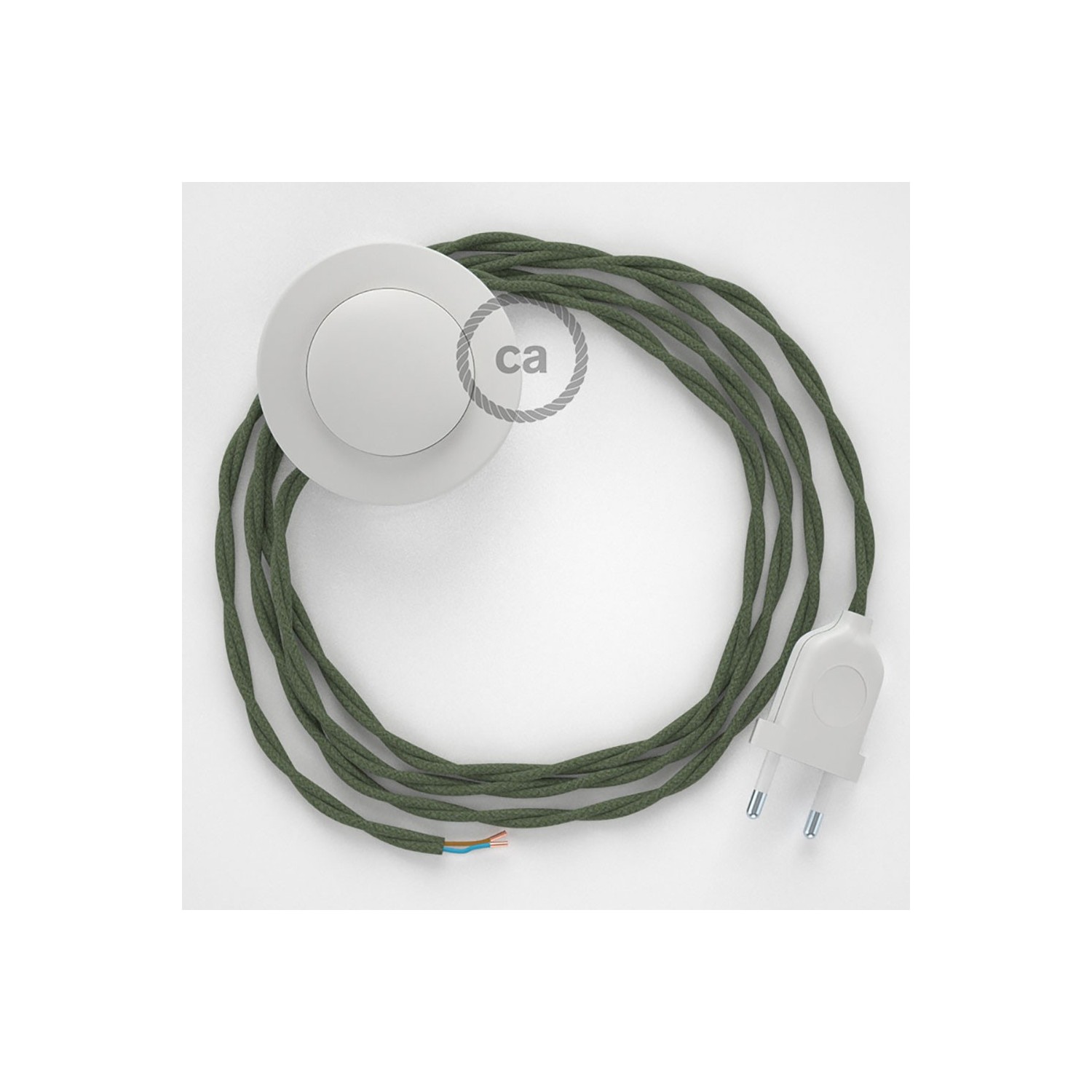 Napájací kábel pre podlahovú lampu, TC63 Zeleno - šedý bavlnený 3 m. Vyberte si farbu zástrčky a vypínača.