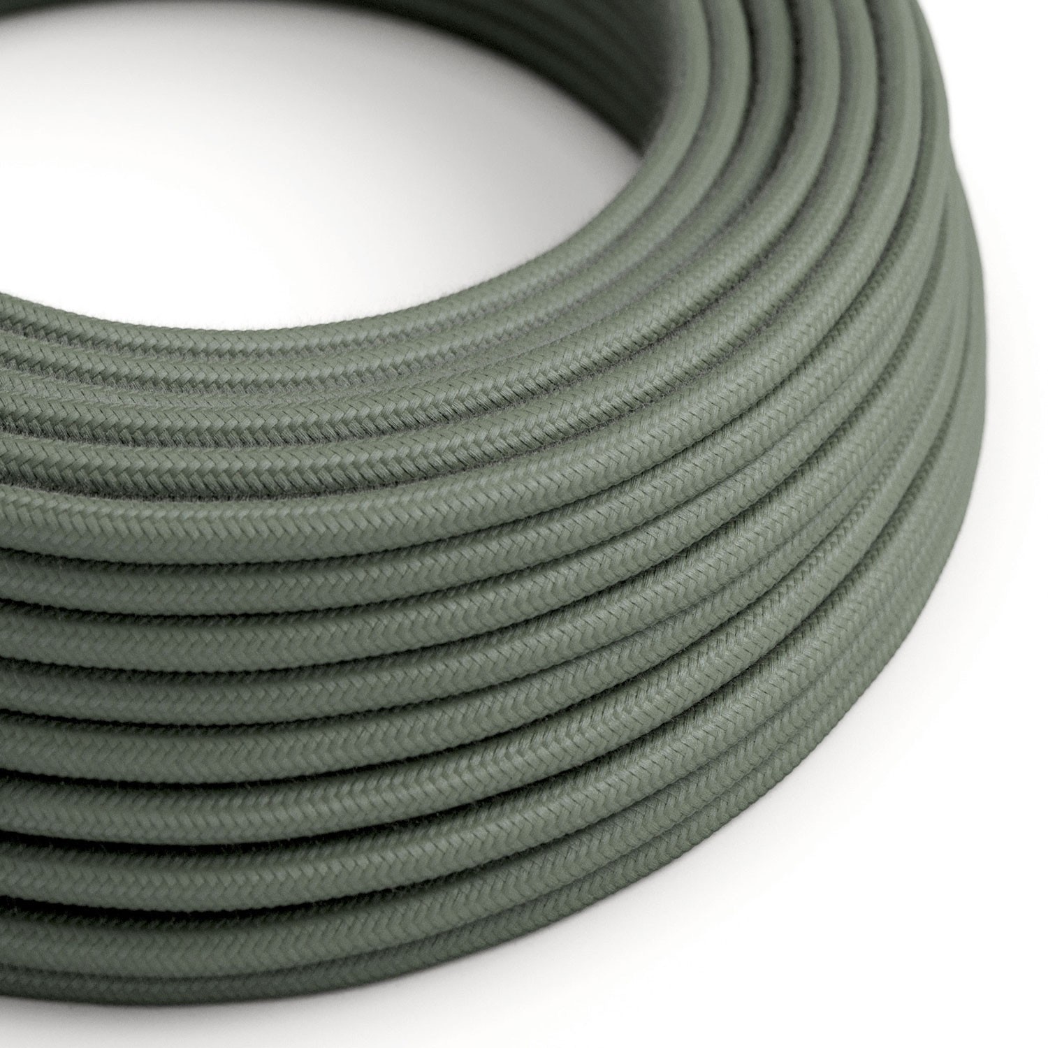 Okrúhly textilný elektrický kábel, bavlna, jednofarebný, RC63 Zeleno šedá