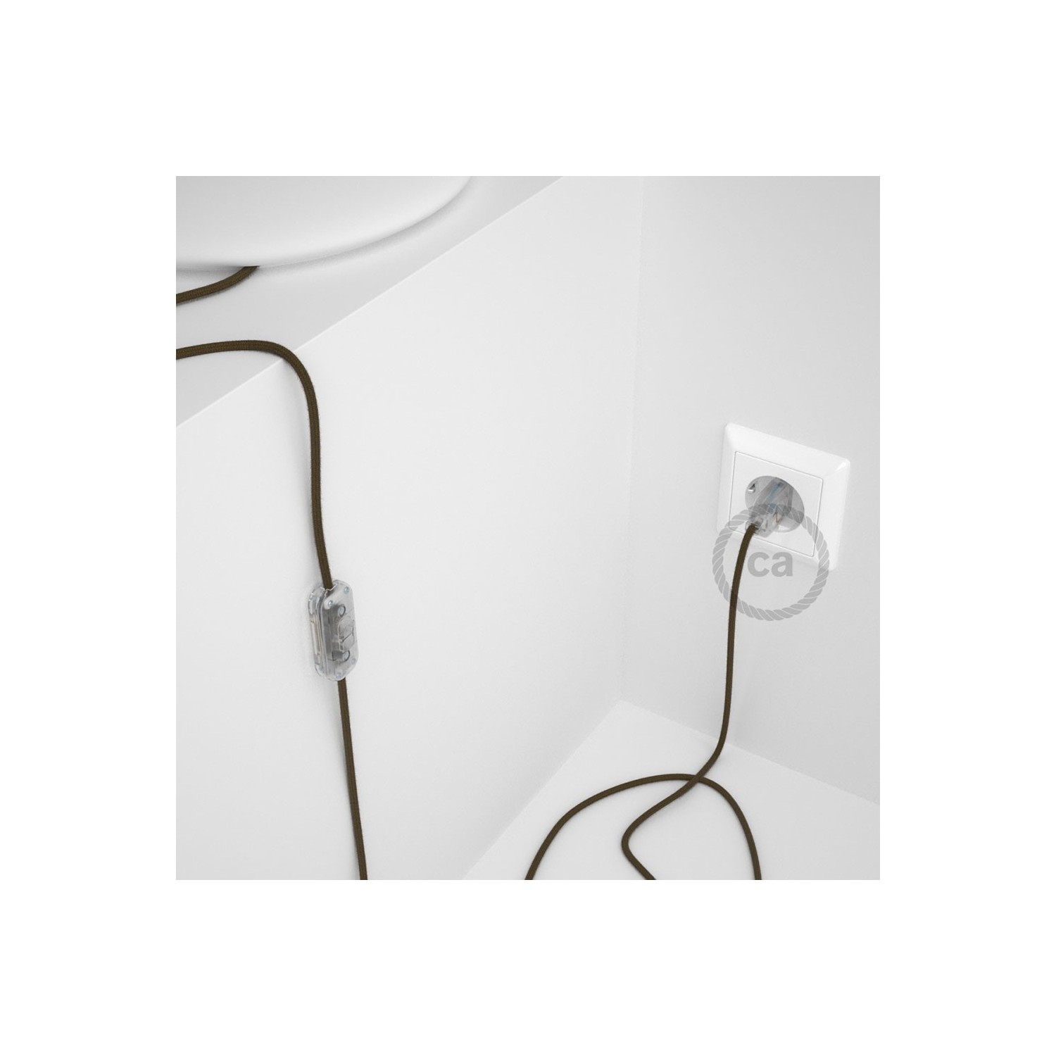 Napájací kábel pre stolnú lampu, RC13 Hnedý bavlnený 1,80 m. Vyberte si farbu zástrčky a vypínača.