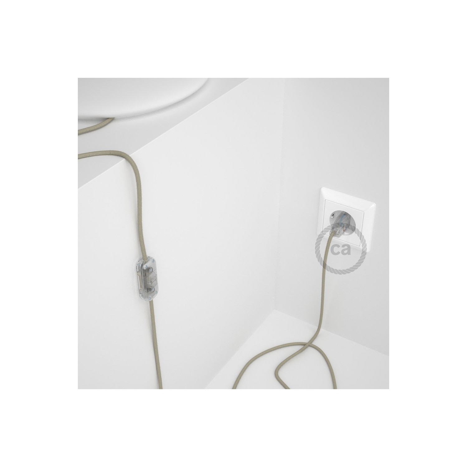 Napájací kábel pre stolnú lampu, RC43 Holubicovo krémový bavlnený 1,80 m. Vyberte si farbu zástrčky a vypínača.