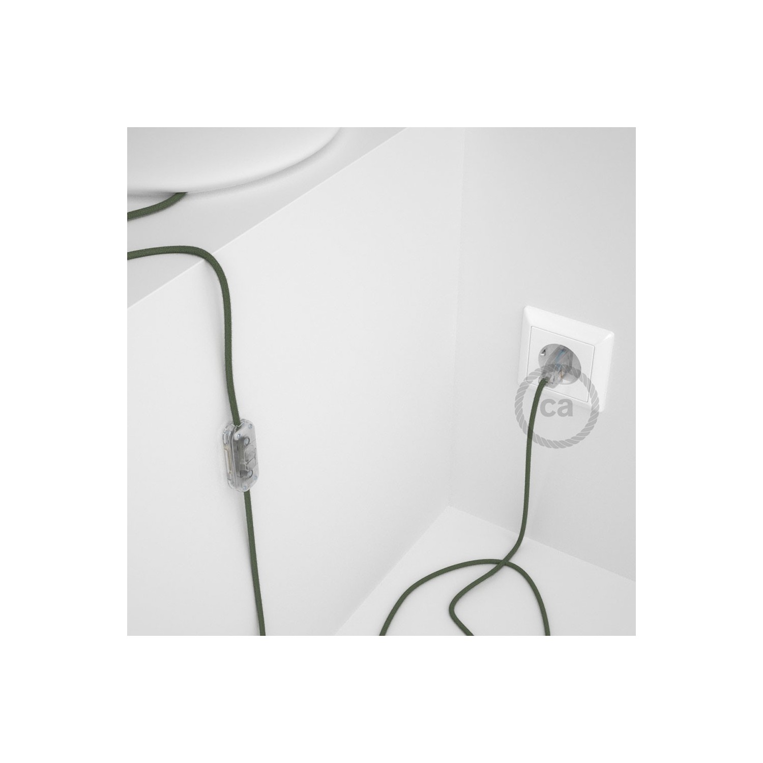 Napájací kábel pre stolnú lampu, RC63 Zeleno - šedý bavlnený 1,80 m. Vyberte si farbu zástrčky a vypínača.