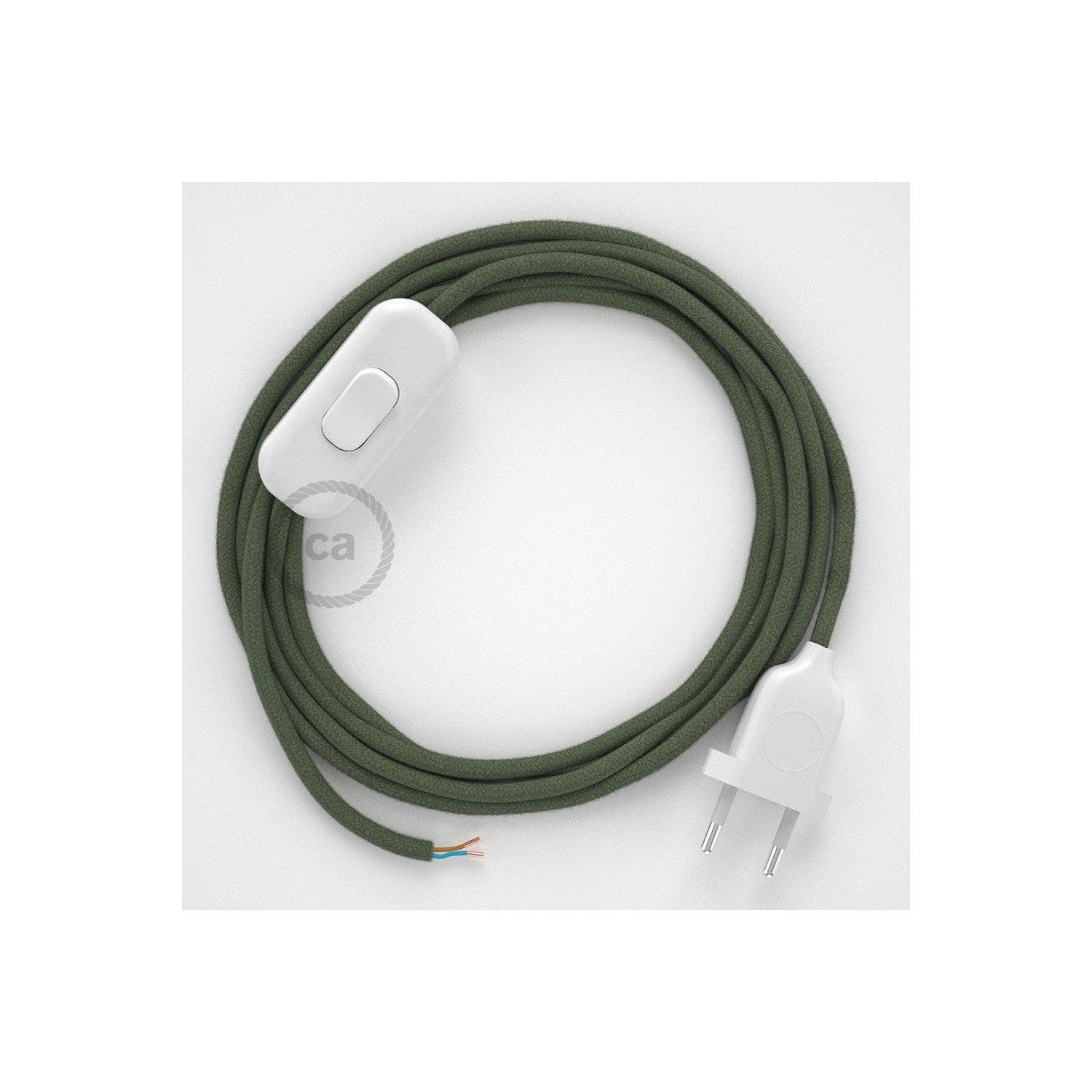 Napájací kábel pre stolnú lampu, RC63 Zeleno - šedý bavlnený 1,80 m. Vyberte si farbu zástrčky a vypínača.