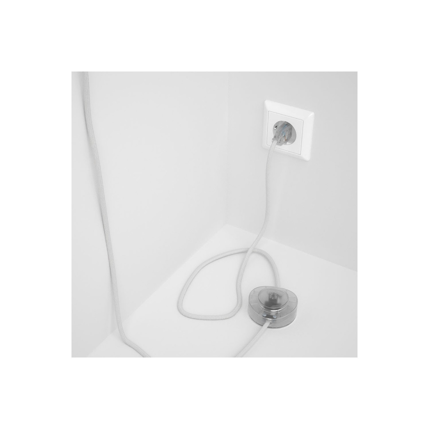 Napájací kábel pre podlahovú lampu, RC01 Biely bavlnený 3 m. Vyberte si farbu zástrčky a vypínača.