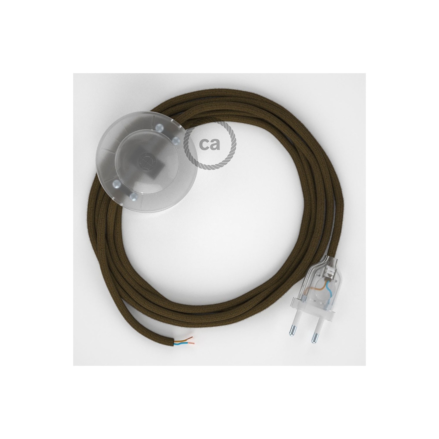 Napájací kábel pre podlahovú lampu, RC13 Hnedý bavlnený 3 m. Vyberte si farbu zástrčky a vypínača.