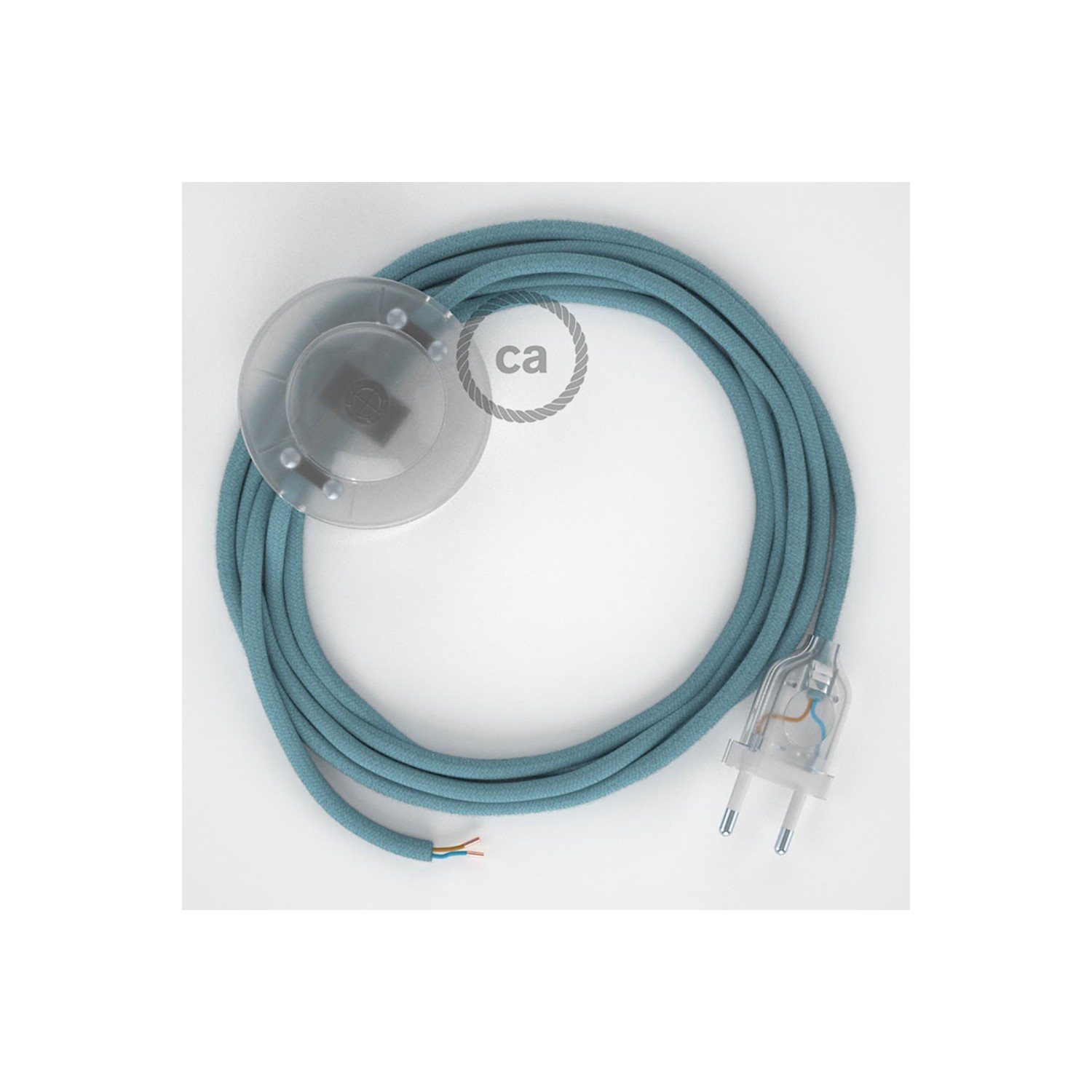 Napájací kábel pre podlahovú lampu, RC53 Oceánovomodrý bavlnený 3 m. Vyberte si farbu zástrčky a vypínača.