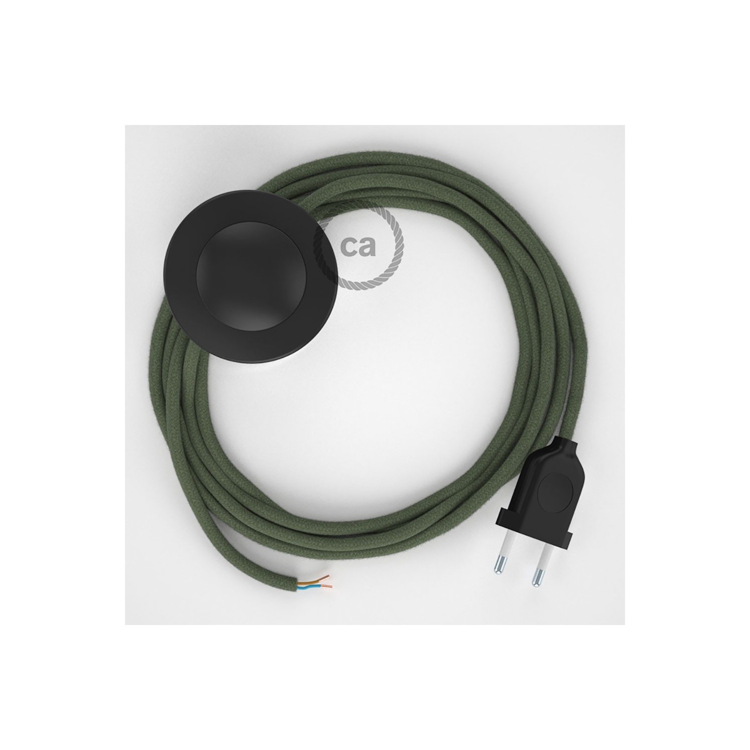 Napájací kábel pre podlahovú lampu, RC63 Zeleno - šedý bavlnený 3 m. Vyberte si farbu zástrčky a vypínača.
