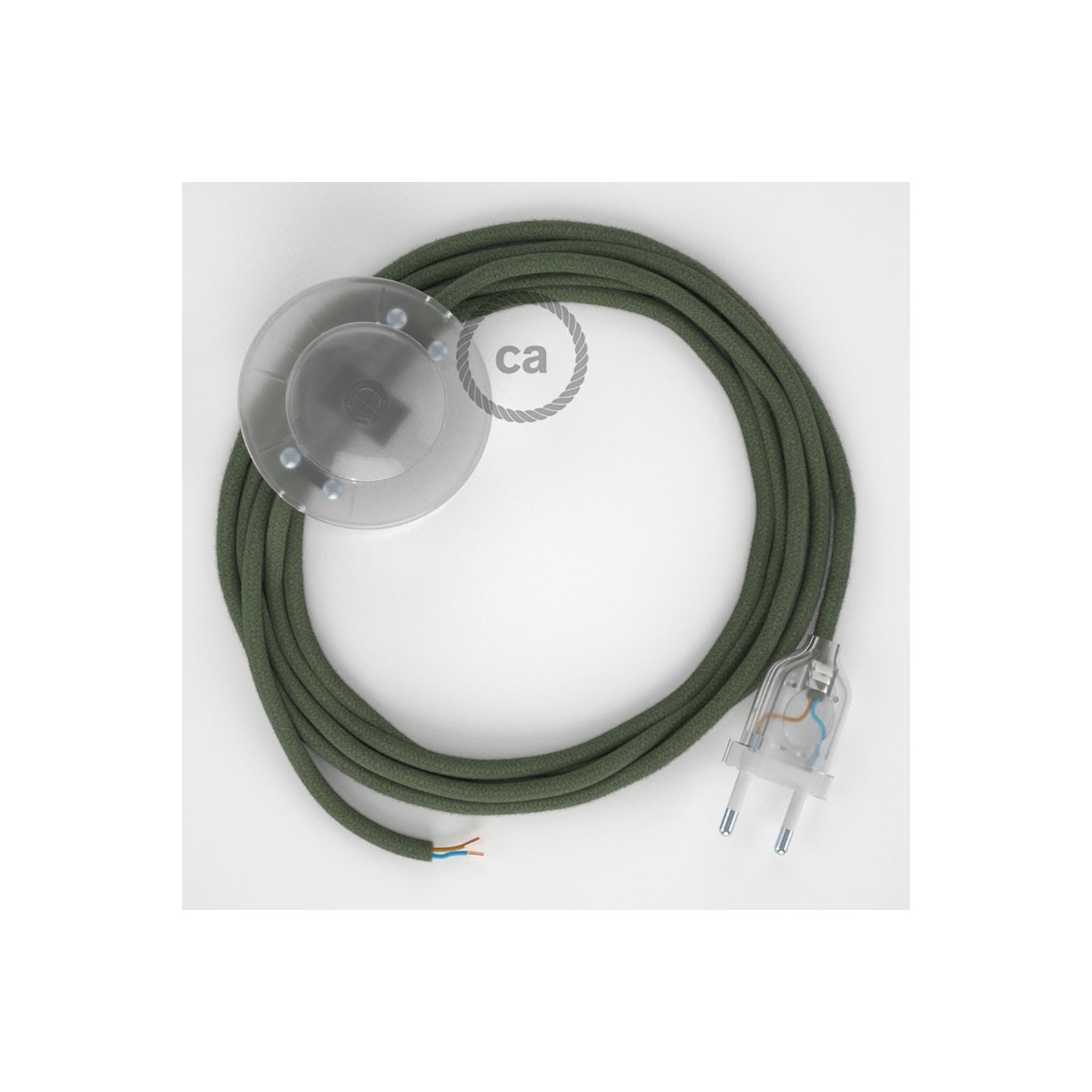 Napájací kábel pre podlahovú lampu, RC63 Zeleno - šedý bavlnený 3 m. Vyberte si farbu zástrčky a vypínača.