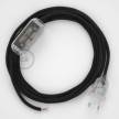 Napájací kábel pre stolnú lampu, RC04 Čierny bavlnený 1,80 m. Vyberte si farbu zástrčky a vypínača.