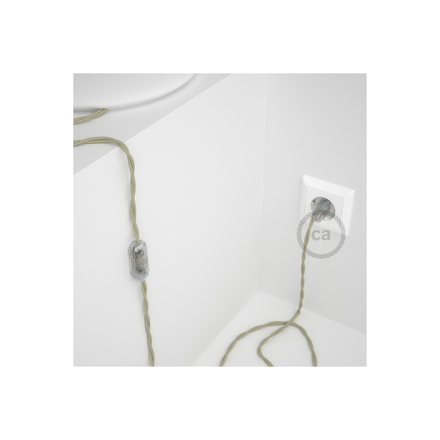 Napájací kábel pre stolnú lampu, TC43 Holubicovo krémový bavlnený 1,80 m. Vyberte si farbu zástrčky a vypínača.