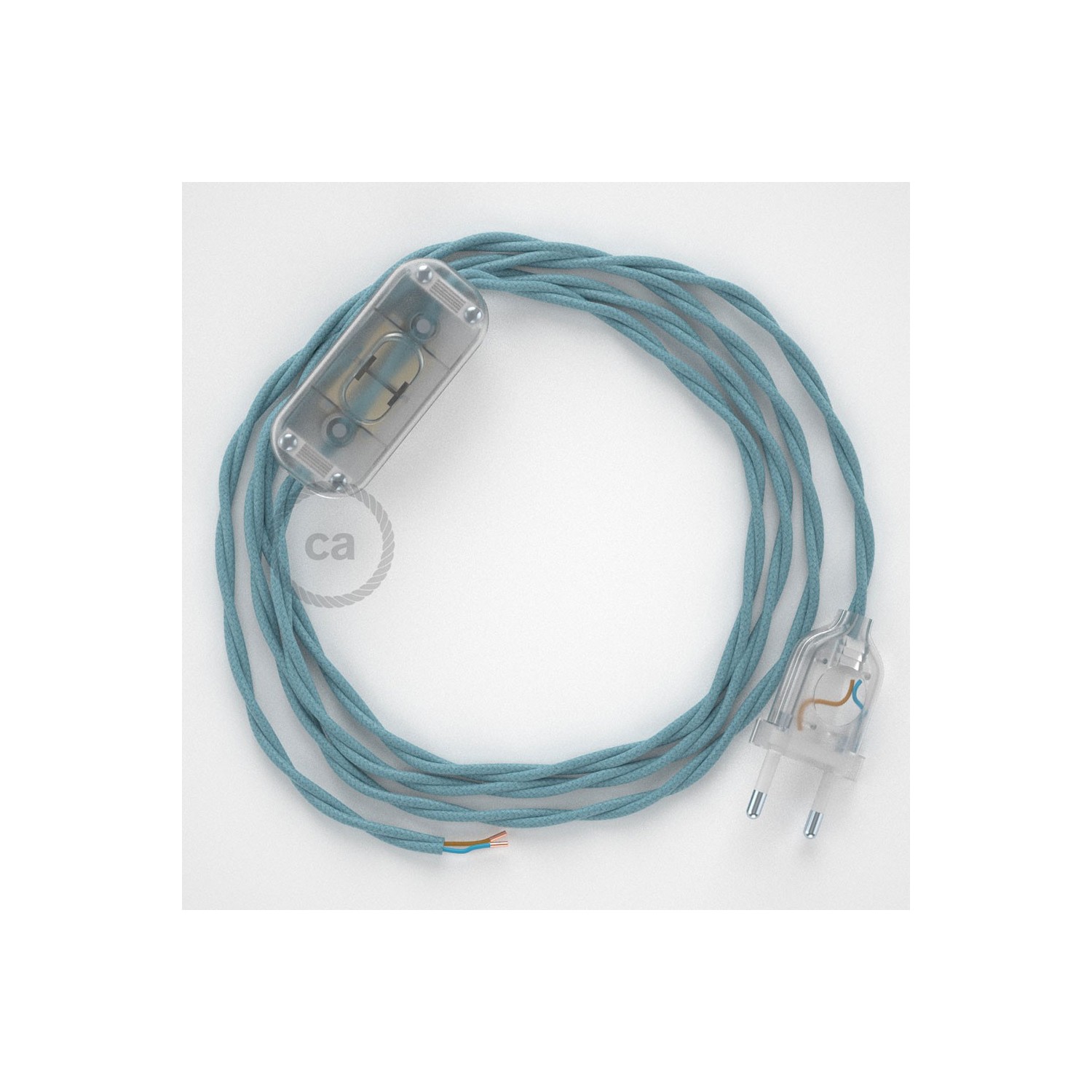 Napájací kábel pre stolnú lampu, TC53 Oceánovomodrý bavlnený 1,80 m. Vyberte si farbu zástrčky a vypínača.