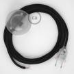 Napájací kábel pre podlahovú lampu, RC04 Čierny bavlnený 3 m. Vyberte si farbu zástrčky a vypínača.