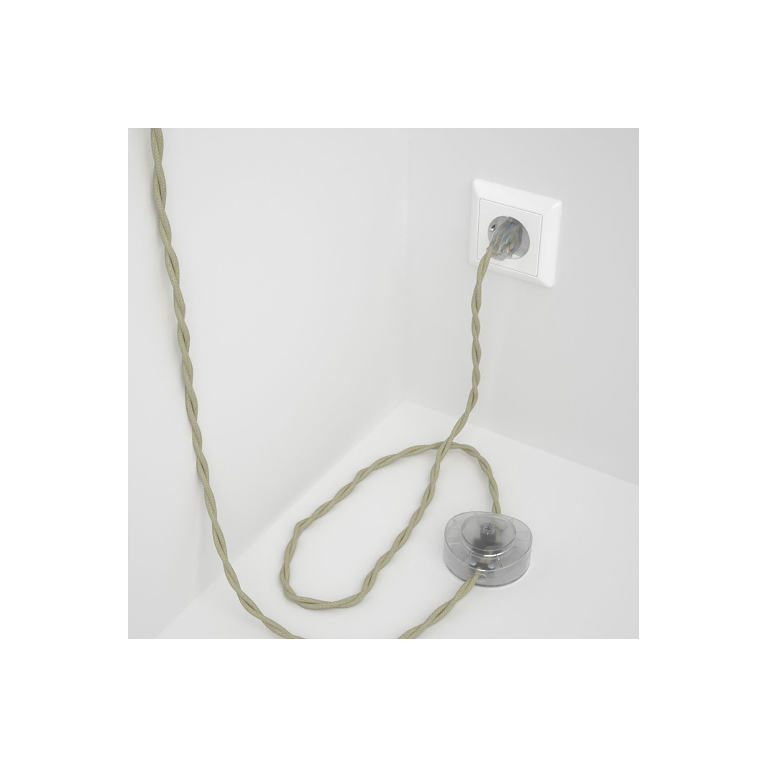 Napájací kábel pre podlahovú lampu, TC43 Holubicovo krémový bavlnený 3 m. Vyberte si farbu zástrčky a vypínača.
