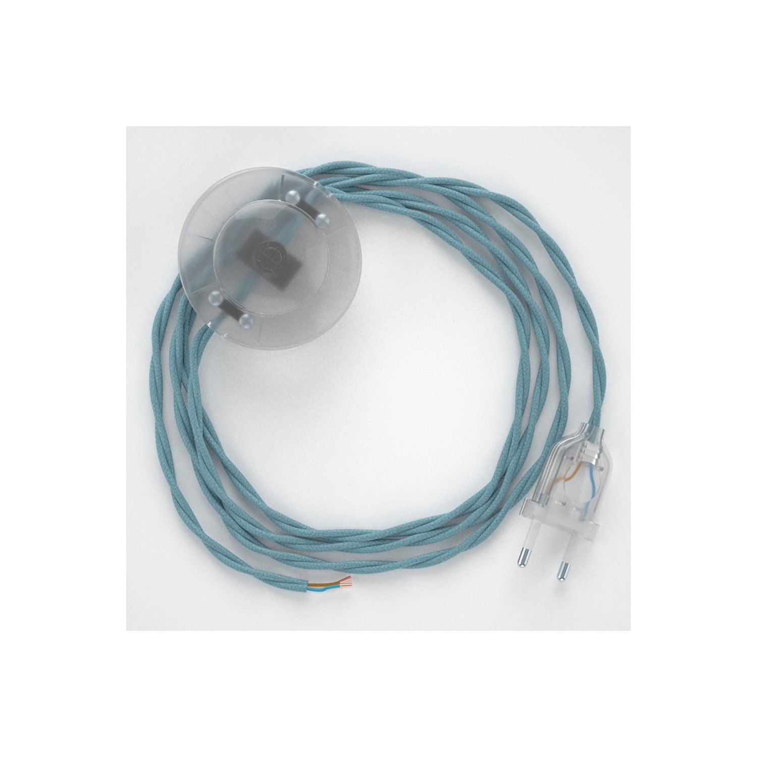 Napájací kábel pre podlahovú lampu, TC53 Oceánovomodrý bavlnený 3 m. Vyberte si farbu zástrčky a vypínača.