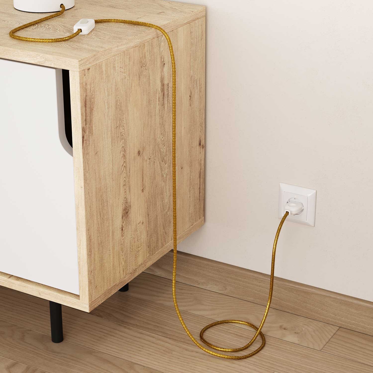 Okrúhly textilný elektrický kábel - lesklý, umelý hodváb, jednofarebný, RL05 Zlatá