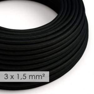 Textilný elektrický kábel so širším priemerom 3x1,50 - okrúhly - hodváb RM04 čierny