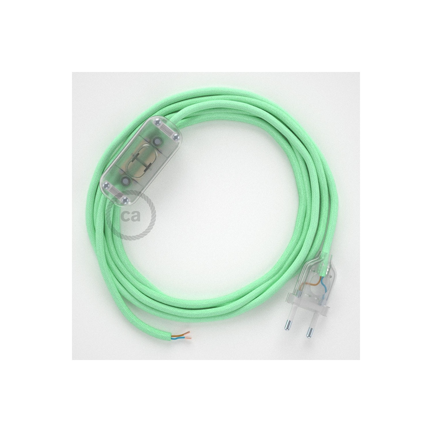 Napájací kábel pre stolnú lampu, RC34 Mliečno - mätový bavlnený 1,80 m. Vyberte si farbu zástrčky a vypínača.