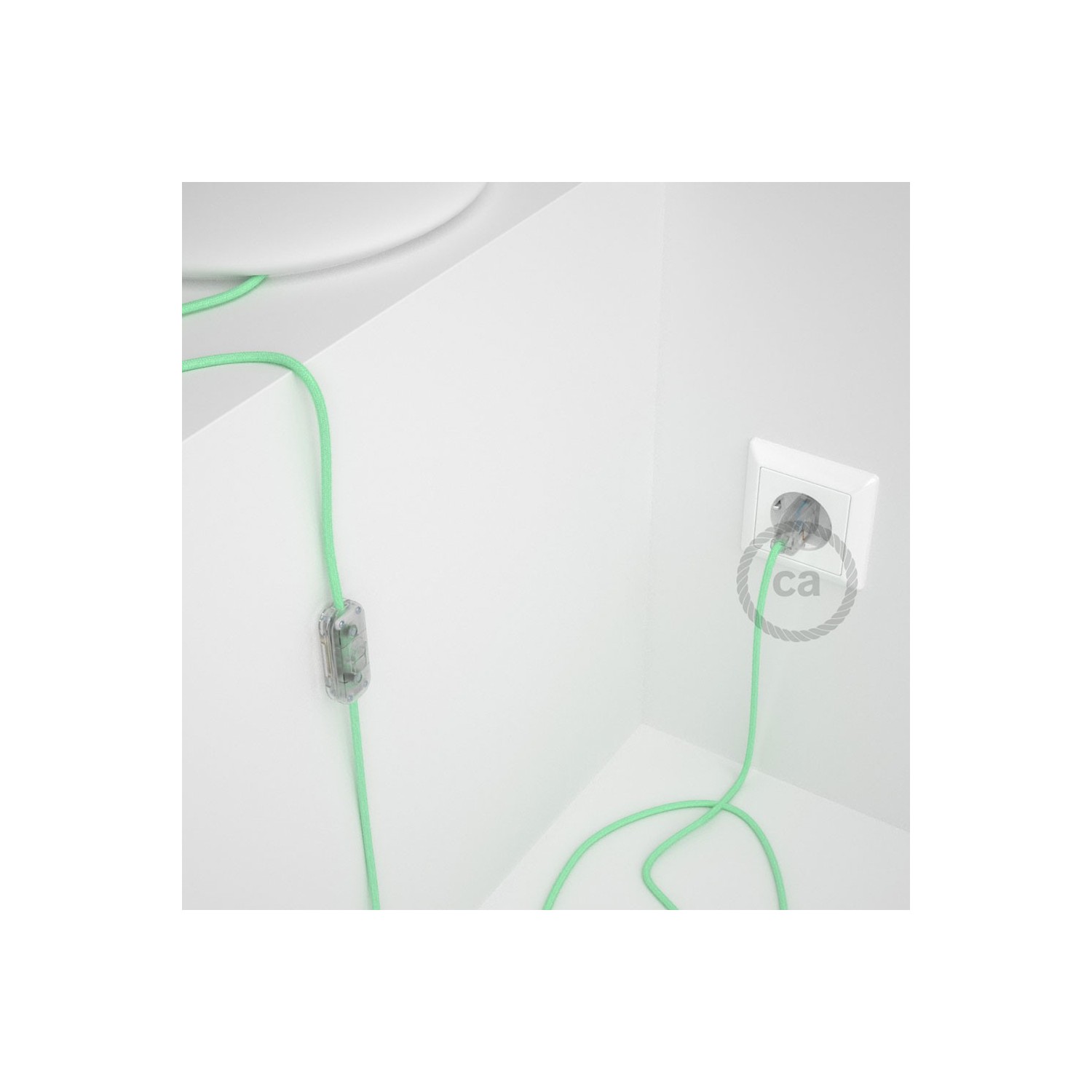 Napájací kábel pre stolnú lampu, RC34 Mliečno - mätový bavlnený 1,80 m. Vyberte si farbu zástrčky a vypínača.