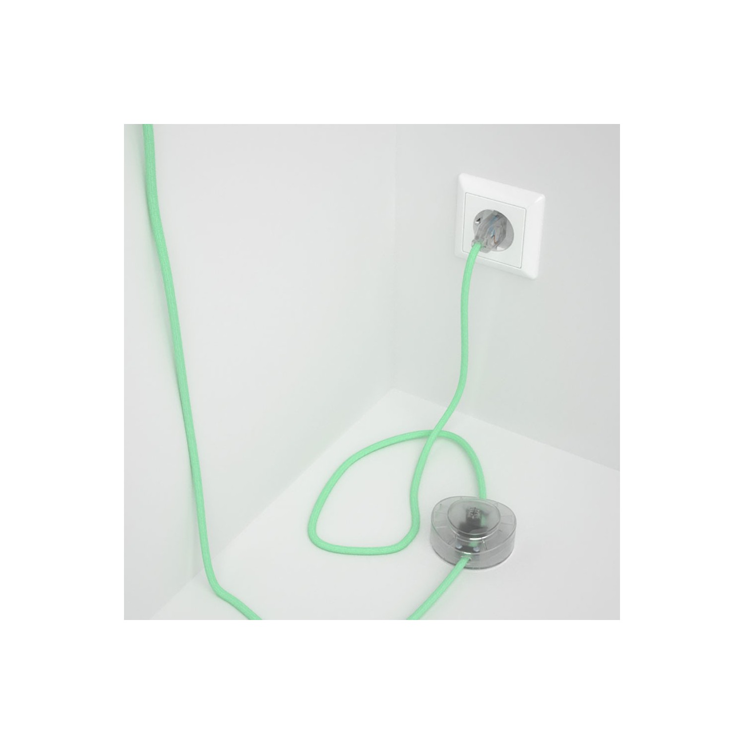 Napájací kábel pre podlahovú lampu, RC34 Mliečno - mätový bavlnený 3 m. Vyberte si farbu zástrčky a vypínača.