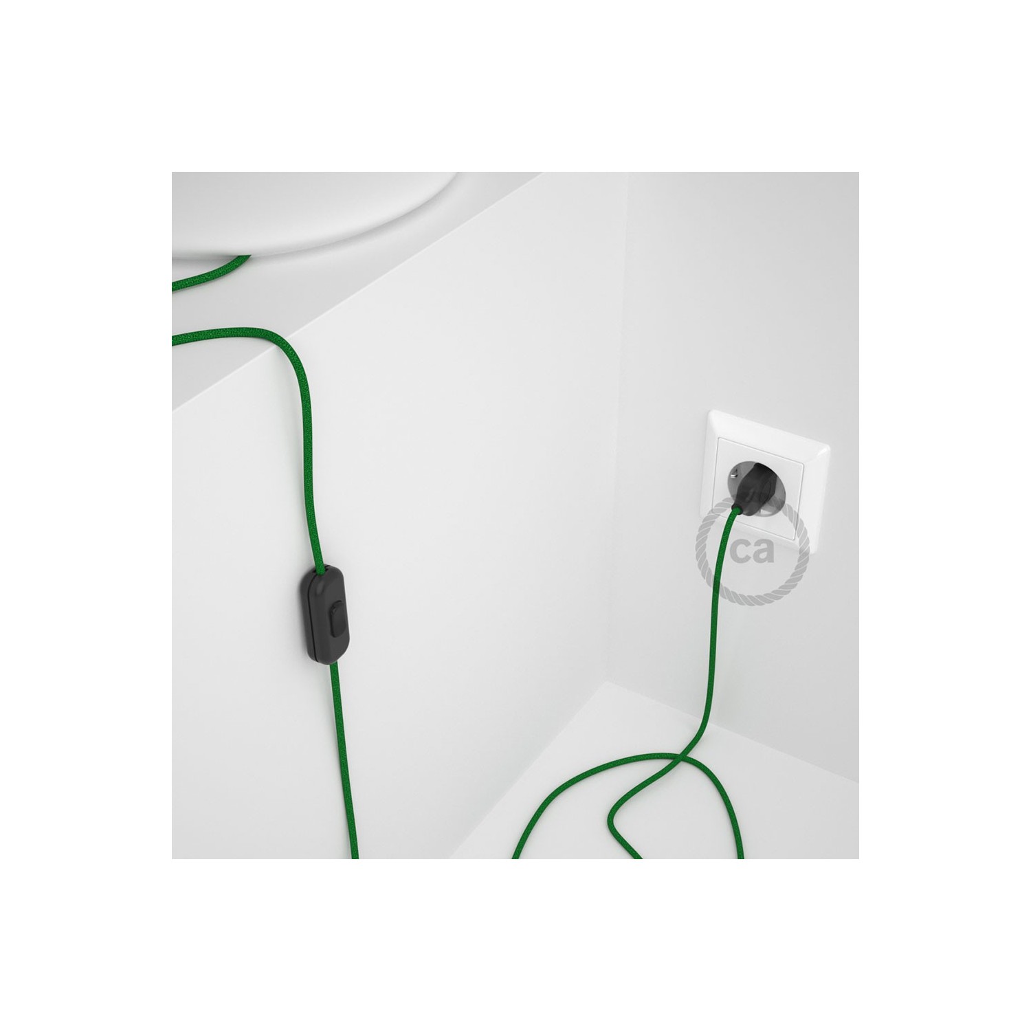 Napájací kábel pre stolnú lampu, RL06 Zelený hodvábny 1,80 m. Vyberte si farbu zástrčky a vypínača.
