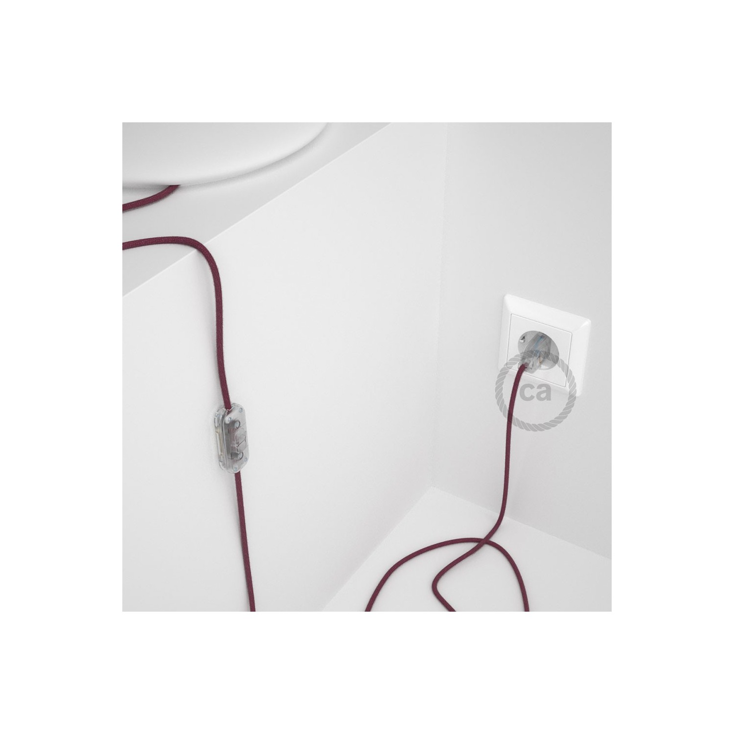 Napájací kábel pre stolnú lampu, RC32 Bordový bavlnený 1,80 m. Vyberte si farbu zástrčky a vypínača.
