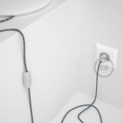 Napájací kábel pre stolnú lampu, RD55 Prúžkovaný modrý bavlneno - ľanový 1,80 m. Vyberte si farbu zástrčky a vypínača.