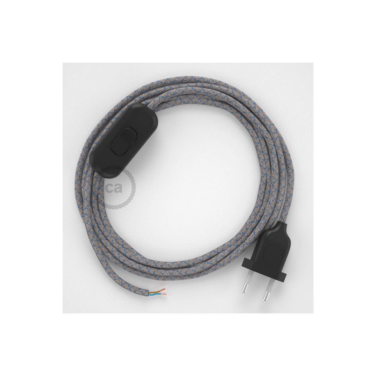 Napájací kábel pre stolnú lampu, RD65 Kosoštvorcový modrý bavlneno - ľanový 1,80 m. Vyberte si farbu zástrčky a vypínača.