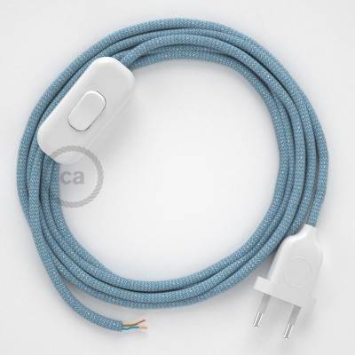 Napájací kábel pre stolnú lampu, RD75 Cik - cak modrý bavlneno - ľanový 1,80 m. Vyberte si farbu zástrčky a vypínača.