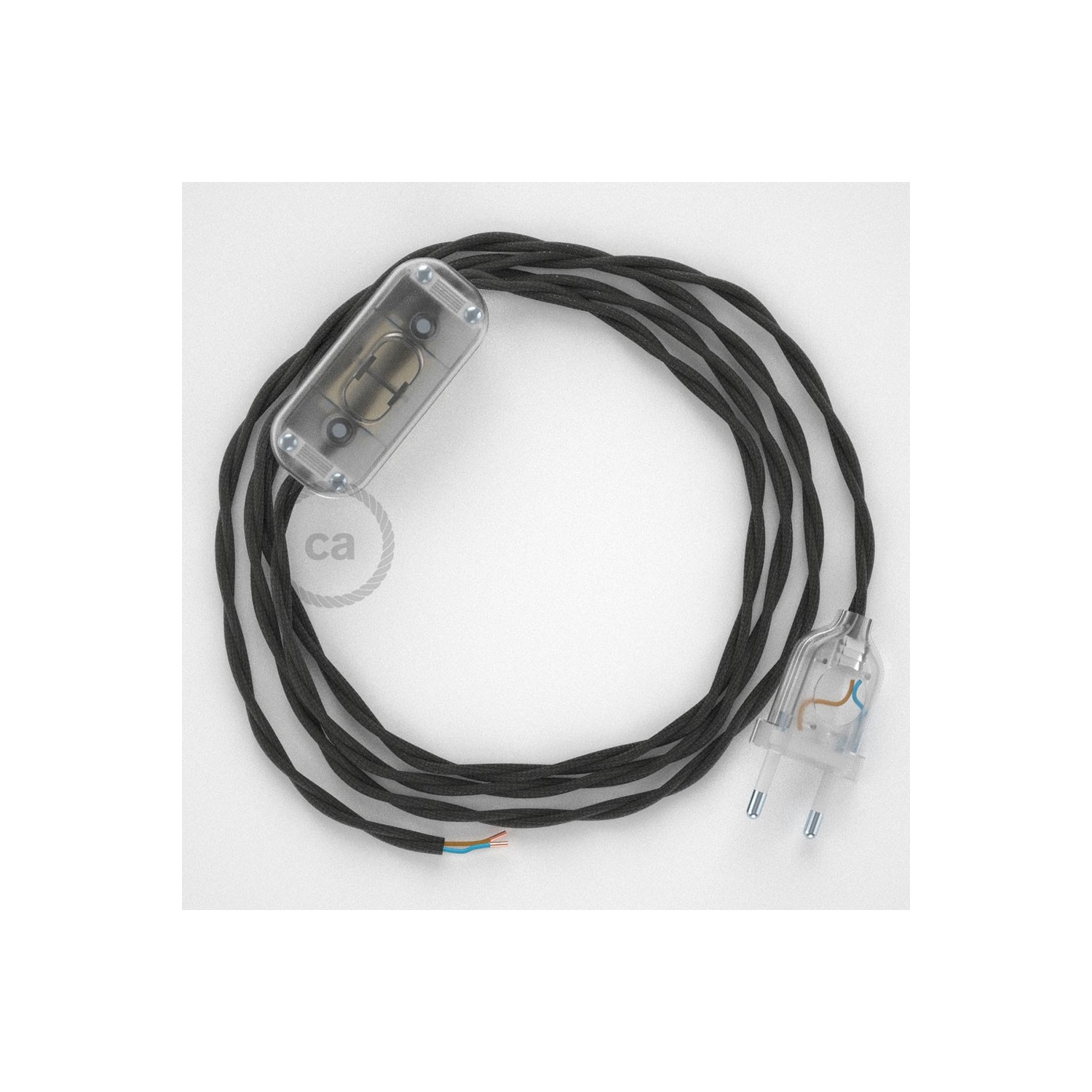 Napájací kábel pre stolnú lampu, TM26 Tmavo šedý hodvábny 1,80 m. Vyberte si farbu zástrčky a vypínača.
