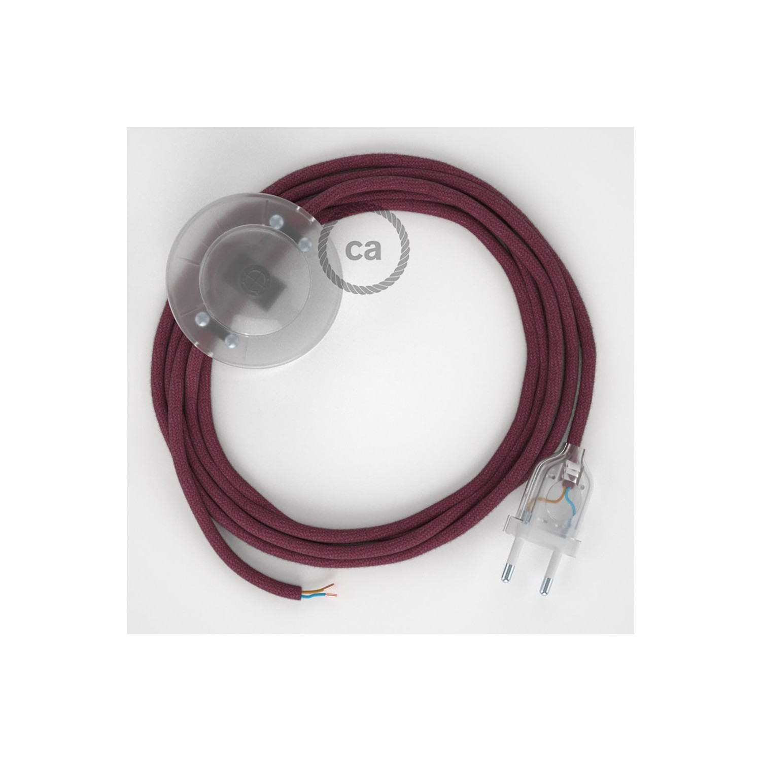 Napájací kábel pre podlahovú lampu, RC32 Bordový bavlnený 3 m. Vyberte si farbu zástrčky a vypínača.
