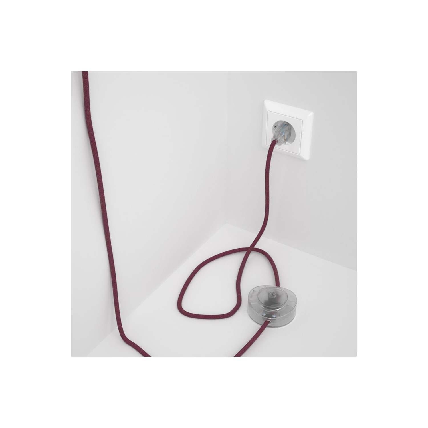 Napájací kábel pre podlahovú lampu, RC32 Bordový bavlnený 3 m. Vyberte si farbu zástrčky a vypínača.