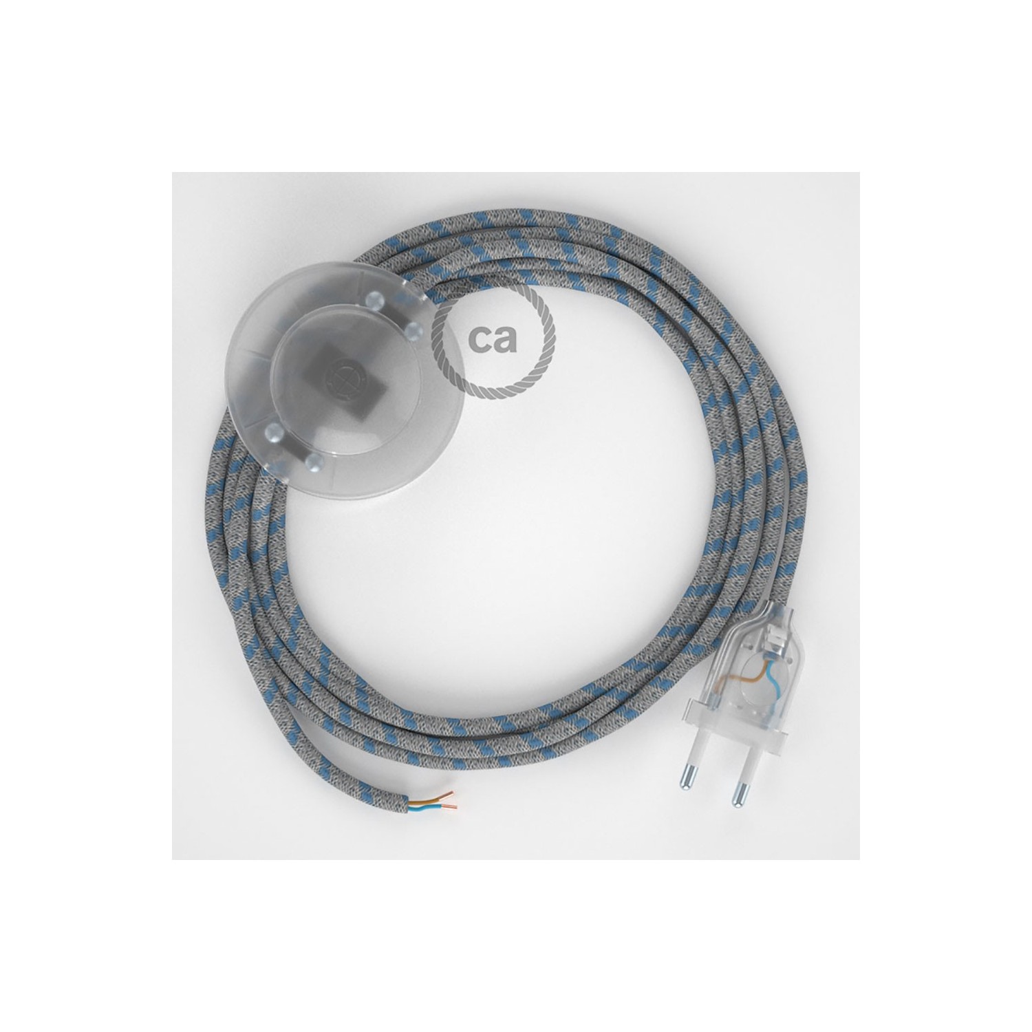 Napájací kábel pre podlahovú lampu, RD55 Prúžkovaný modrý bavlneno - ľanový 3 m. Vyberte si farbu zástrčky a vypínača.