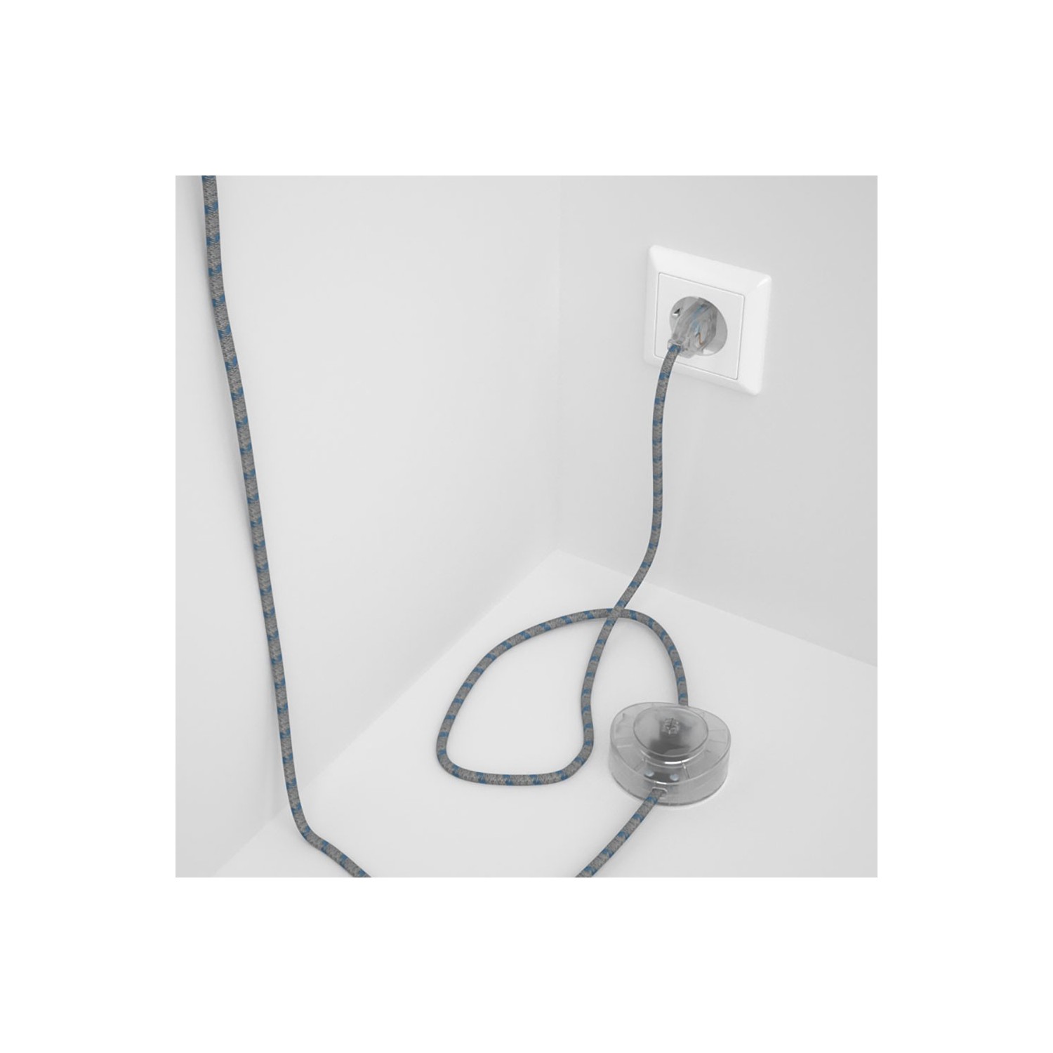 Napájací kábel pre podlahovú lampu, RD55 Prúžkovaný modrý bavlneno - ľanový 3 m. Vyberte si farbu zástrčky a vypínača.