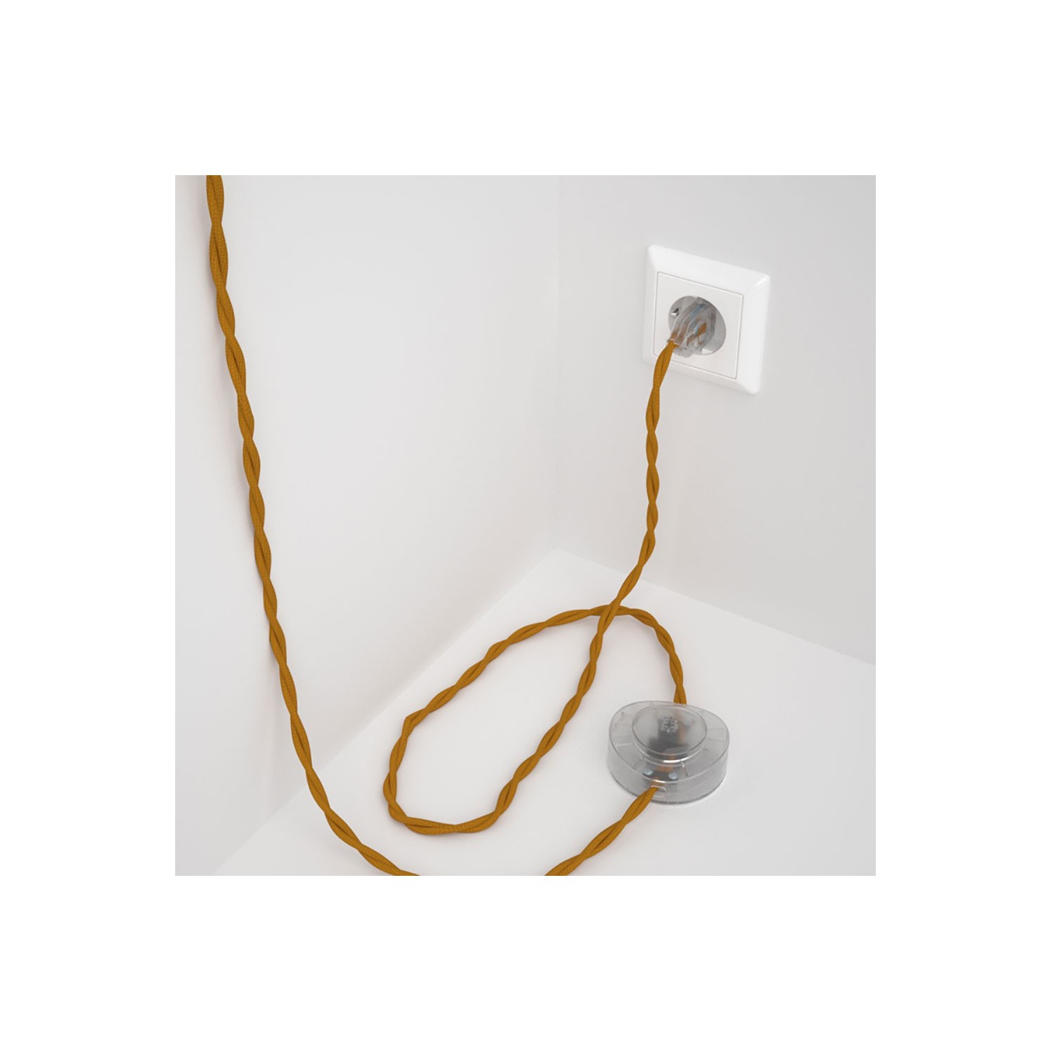Napájací kábel pre podlahovú lampu, TM25 Horčicový hodvábny 3 m. Vyberte si farbu zástrčky a vypínača.