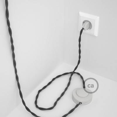 Napájací kábel pre podlahovú lampu, TM26 Tmavo šedý hodvábny 3 m. Vyberte si farbu zástrčky a vypínača.