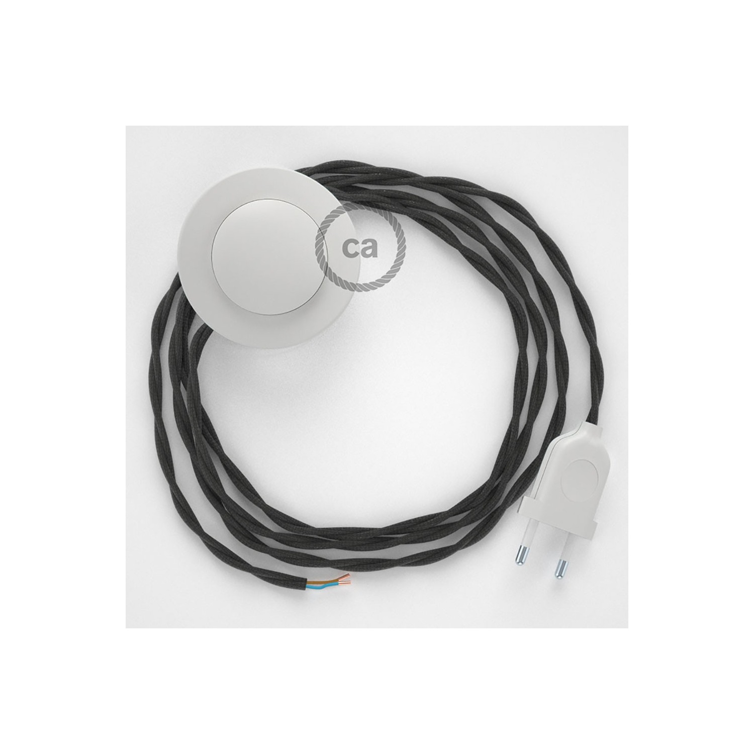 Napájací kábel pre podlahovú lampu, TM26 Tmavo šedý hodvábny 3 m. Vyberte si farbu zástrčky a vypínača.