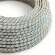 Okrúhly textilný elektrický kábel, bavlna - pruhy modrá farba, ľan prírodná neutrálna farba RD55