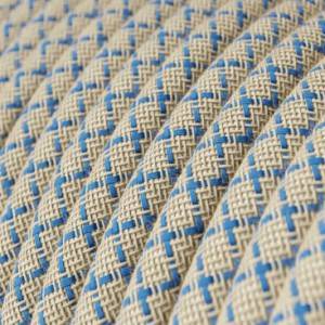 Okrúhly textilný elektrický kábel, bavlna - kosoštvorce modrá farba, ľan prírodná neutrálna farba RD65