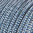 Okrúhly textilný elektrický kábel, bavlna - CikCak modrá farba, ľan prírodná neutrálna farba RD75
