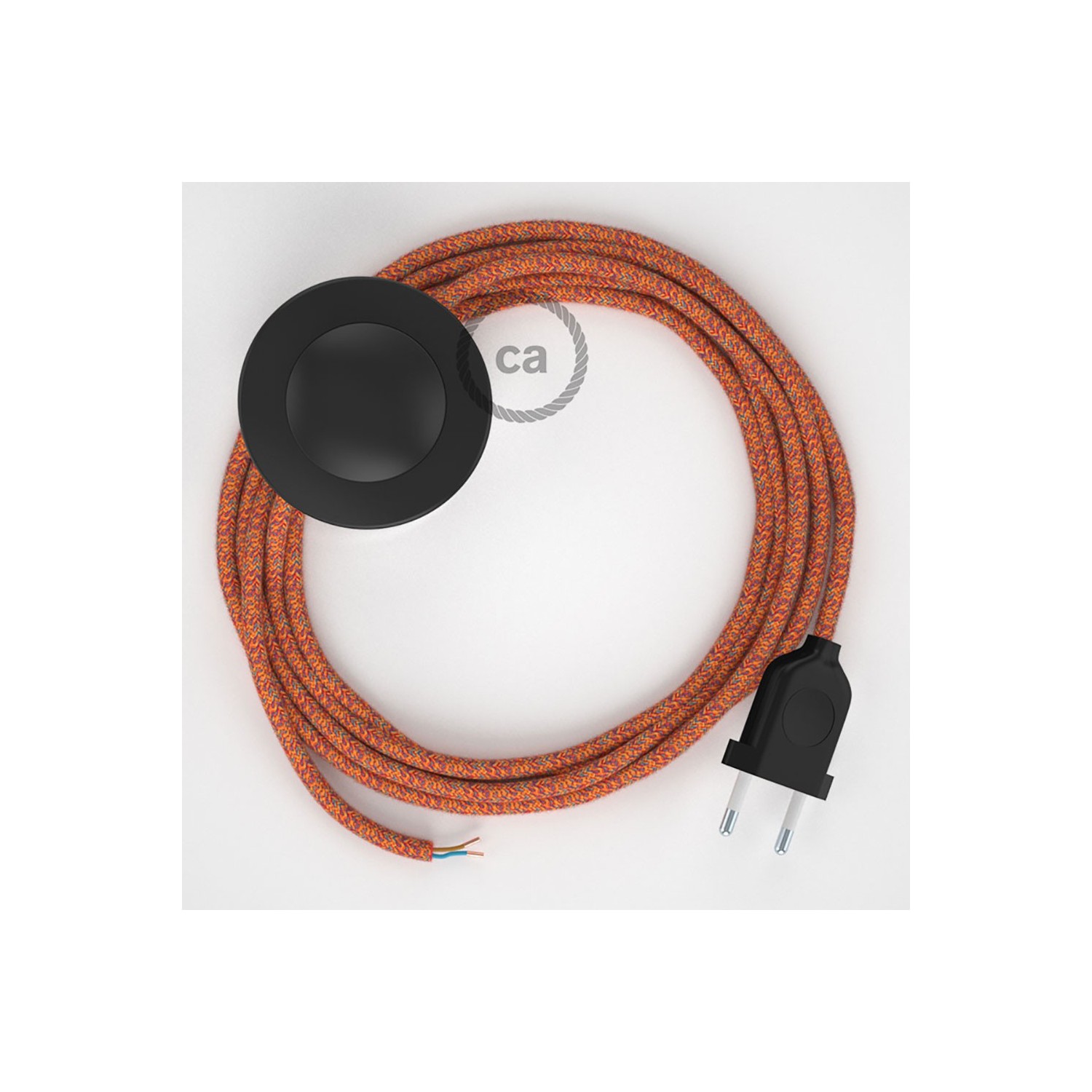 Napájací kábel pre podlahovú lampu, RX07 Indian Summer bavlnený 3 m. Vyberte si farbu zástrčky a vypínača.