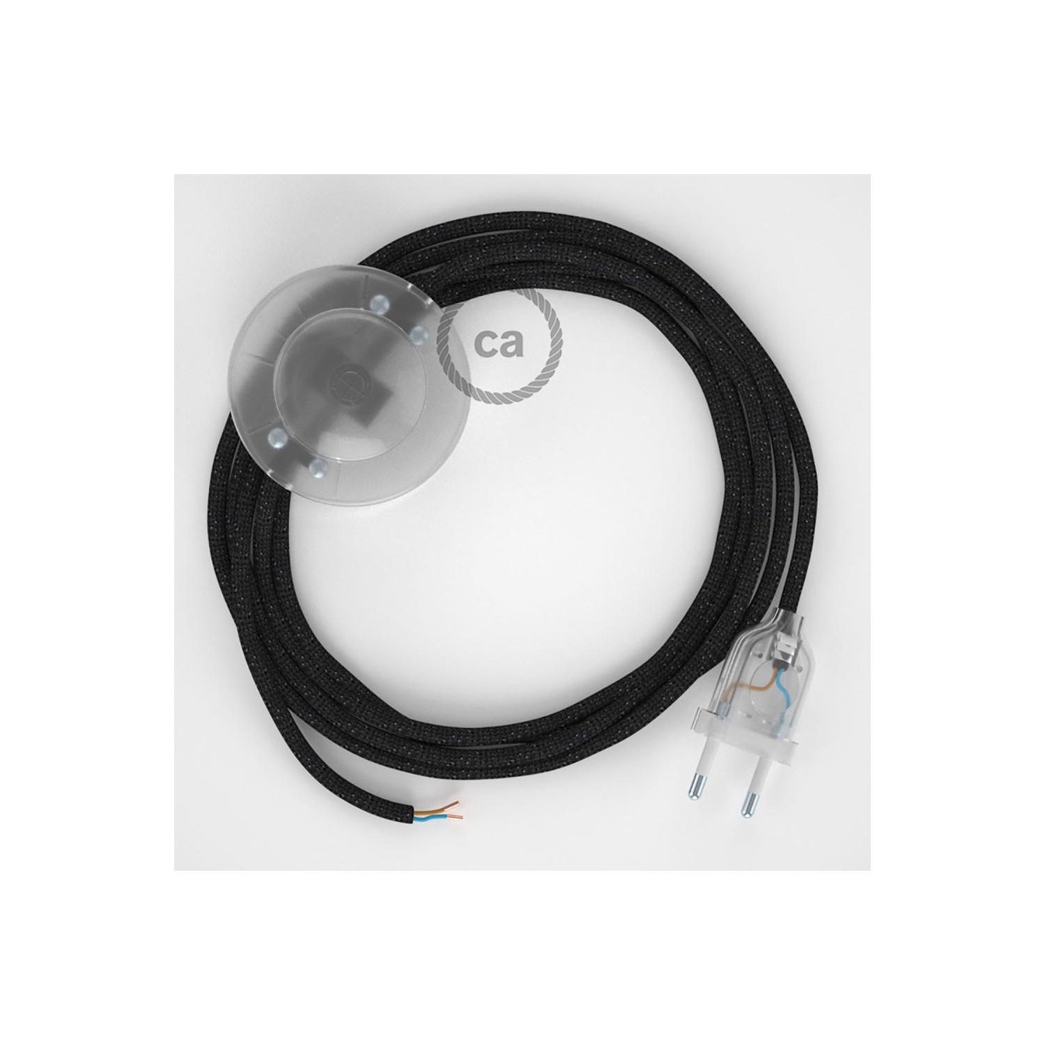 Napájací kábel pre podlahovú lampu, RL04 Čierny hodvábny 3 m. Vyberte si farbu zástrčky a vypínača.